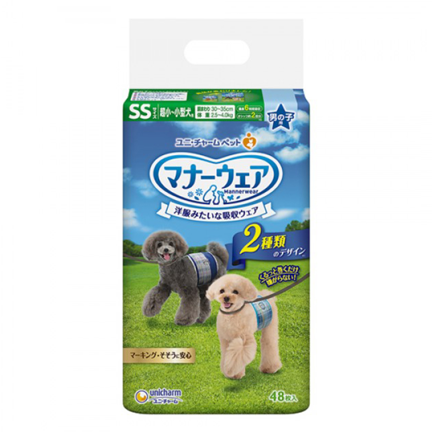 Unicharm 公⽝⽤禮儀褲-SS-碼 2.5-4kg 30-35cm 48片 (ucj1ss2)