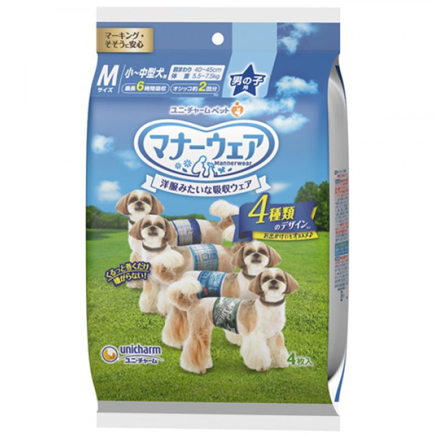 Unicharm 公⽝⽤禮儀褲-M-碼 5.5-7.5kg 40-45cm 4片 (ucj1m1)