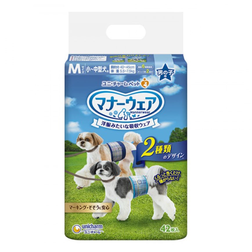 Unicharm 公⽝⽤禮儀褲-M-碼 5.5-7.5kg 40-45cm 42片 (ucj1m2)