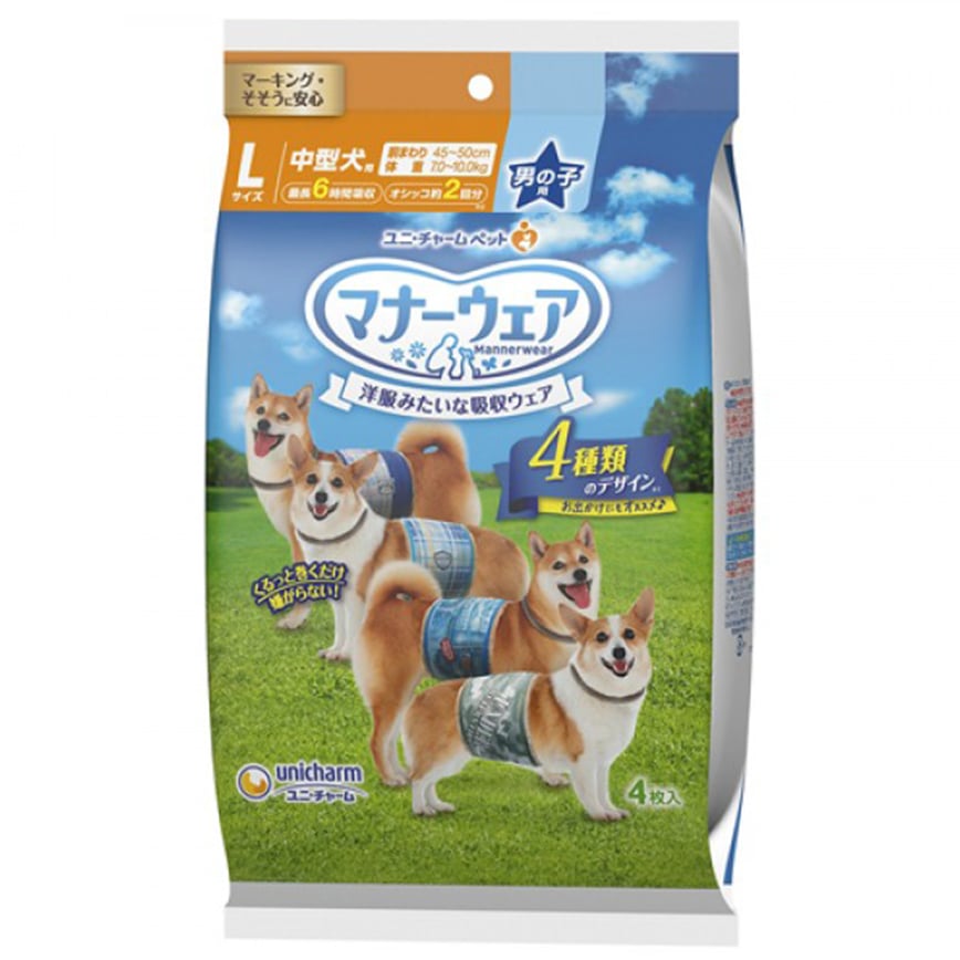 Unicharm 公⽝⽤禮儀褲-L-碼 7-10kg 45-50cm 4片 (ucj1l1) 圖 1