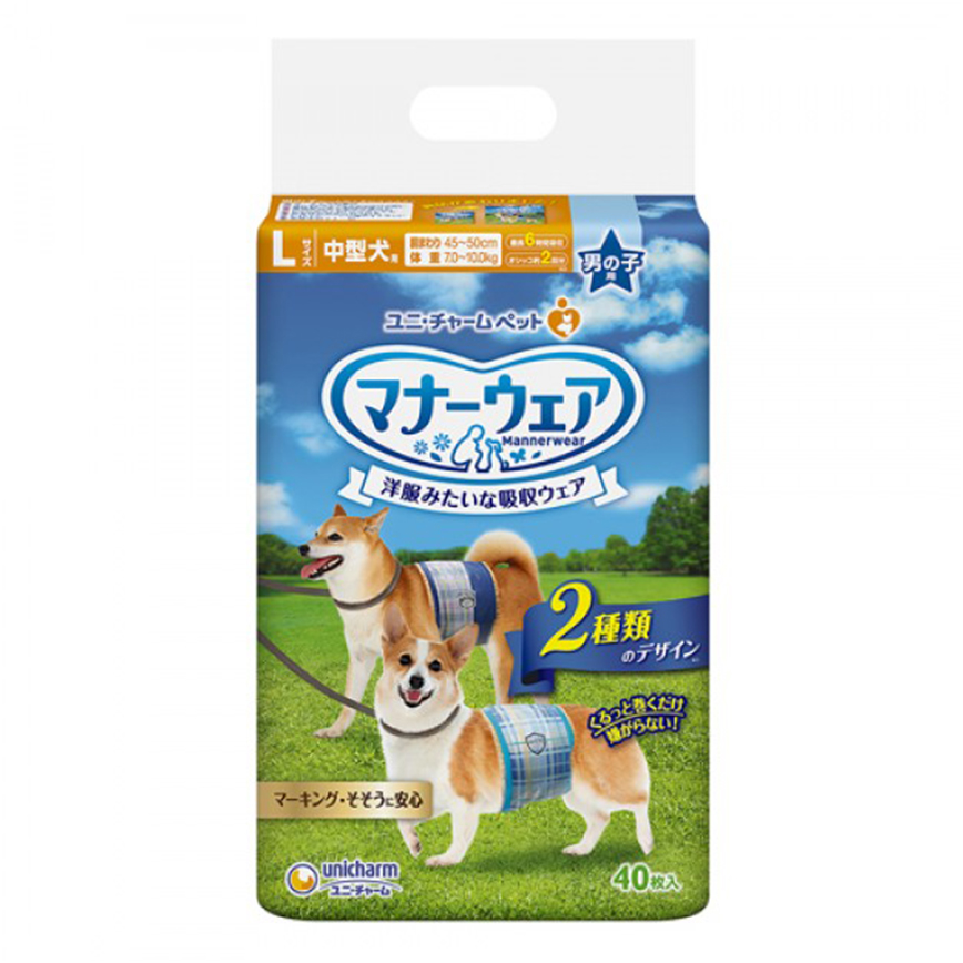Unicharm 公⽝⽤禮儀褲-L-碼 7-10kg 45-50cm 40片 (ucj112)