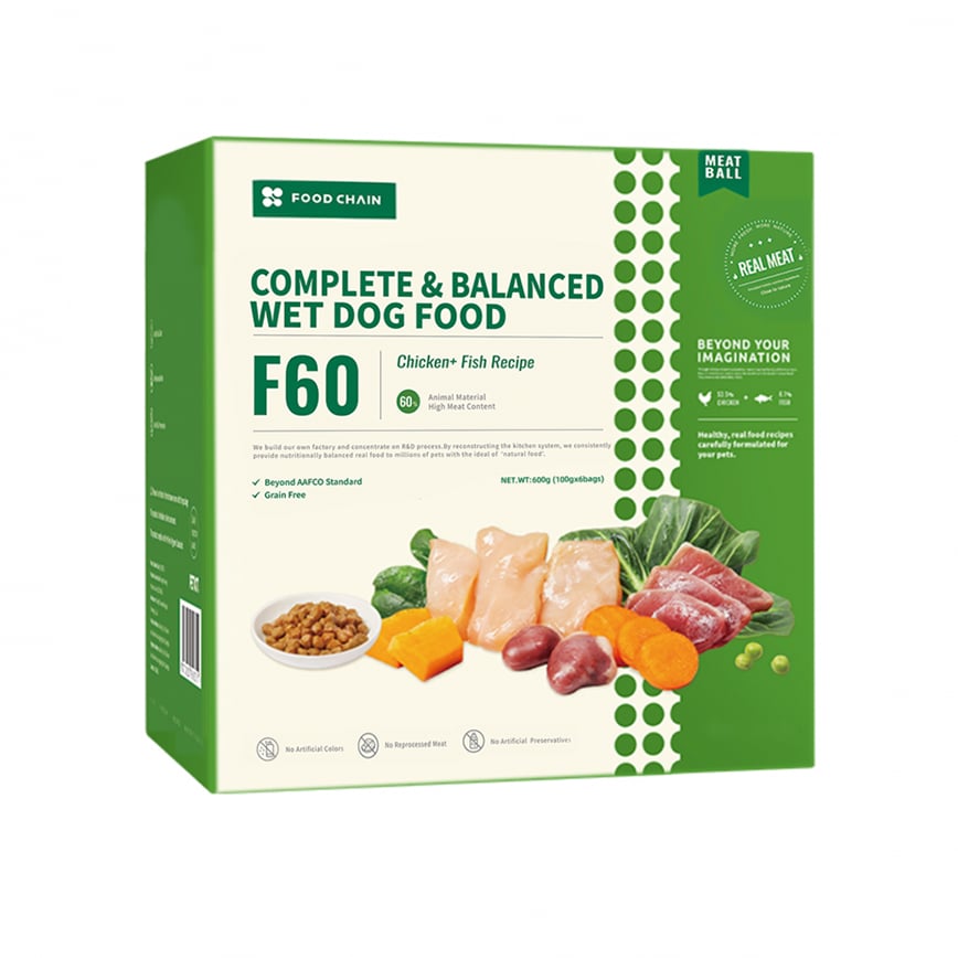 FOOD CHAIN F60成⽝全營養低溫鮮煮主⻝糧 雞⾁+吞拿⿂ 100g 6包裝 (fc90610) 