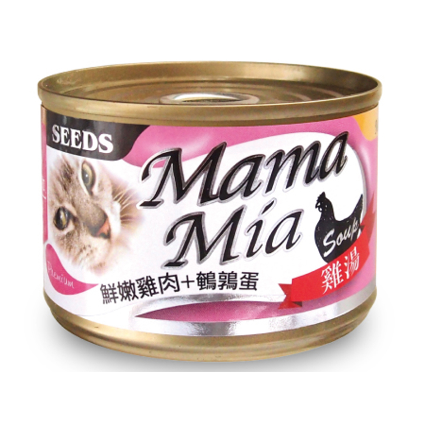 SEEDS 貓罐頭 Mamamia機能雞湯罐 鮮嫩雞⾁+鵪鶉蛋+維他命B群 170g (ma02) 
