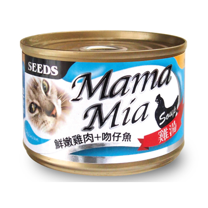 SEEDS 貓罐頭 Mamamia機能雞湯罐 鮮嫩雞⾁+吻仔⿂+Oligo 170g (ma04) 