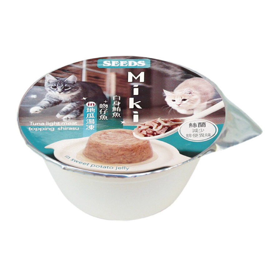 SEEDS 貓罐頭 Miki 特級機能愛貓餐杯 ⽩身鮪⿂+吻仔⿂ in 地⽠湯凍 80g (miki05)