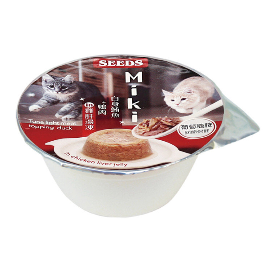 SEEDS 貓罐頭 Miki 特級機能愛貓餐杯 ⽩身鮪⿂+鴨⾁ in 雞肝湯凍 80g (miki06s)
