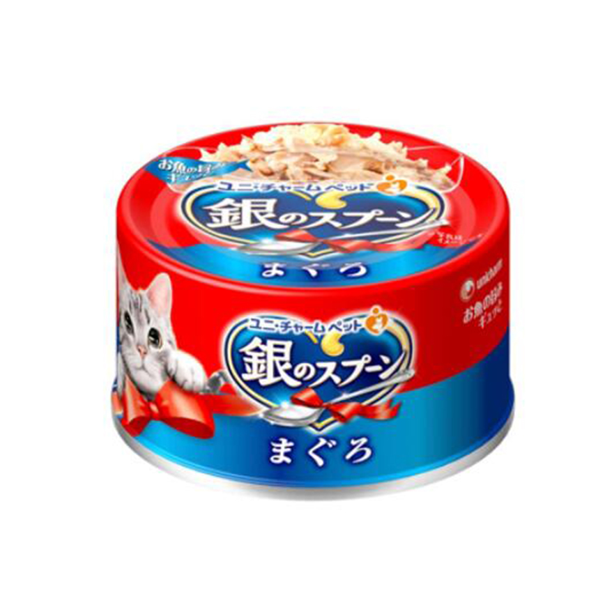 Unicharm 貓罐頭 銀匙特級成貓罐頭 ⾦槍⿂鰹⿂配⽅ 70g (uc30082) 圖 1