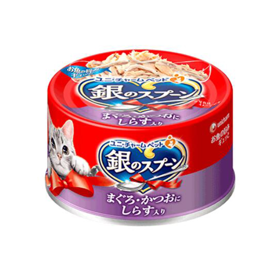 Unicharm 貓罐頭 銀匙特級成貓罐頭 鰹⿂⾦槍⿂配⽅+⼩銀⿂ 70g (uc30136)
