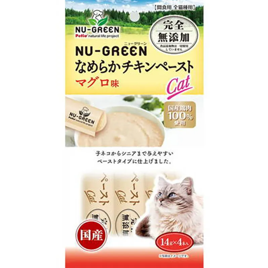 Petio NU-GREEN 日本產 貓零食 無添加肉醬 雞肉+吞拿魚味 14g 4本入 (90603317)