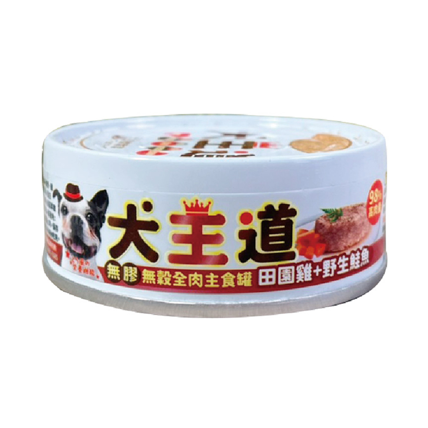 犬王道 狗罐頭 新鮮全肉主食罐 田園雞+鮭魚 82g (7003)