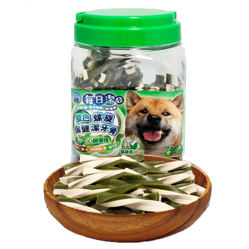 每日潔 雙色螺旋保健潔牙骨 桶裝 心臟養護 葉綠素+牛奶 800g (7140) 