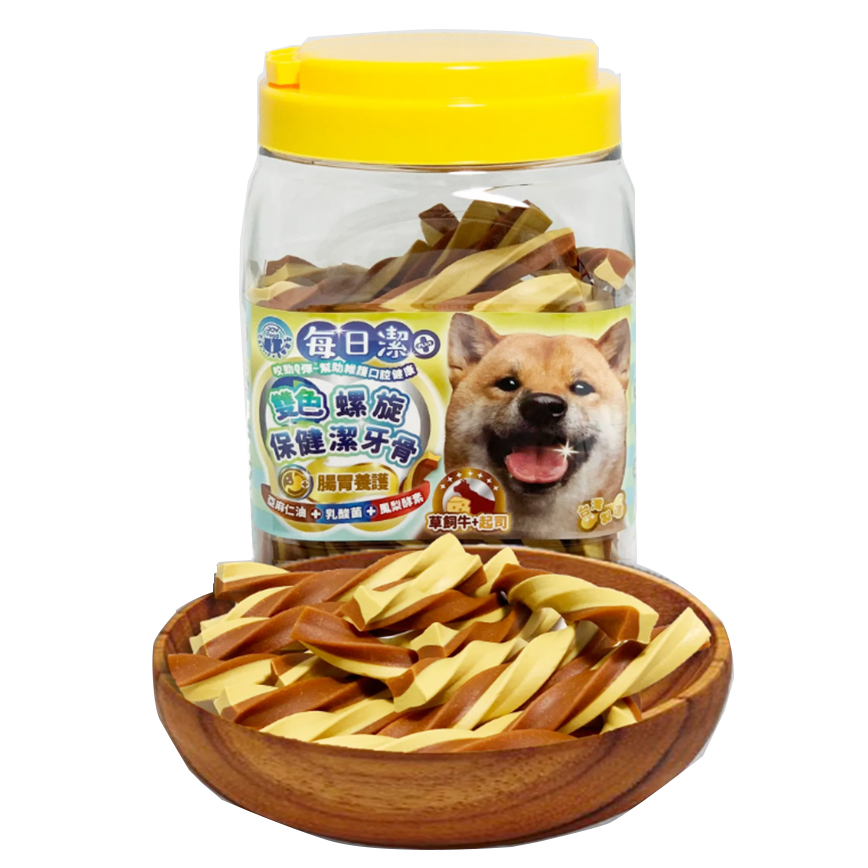 每日潔 雙色螺旋保健潔牙骨 桶裝 腸胃養護 草飼牛+起司 800g (7157) 