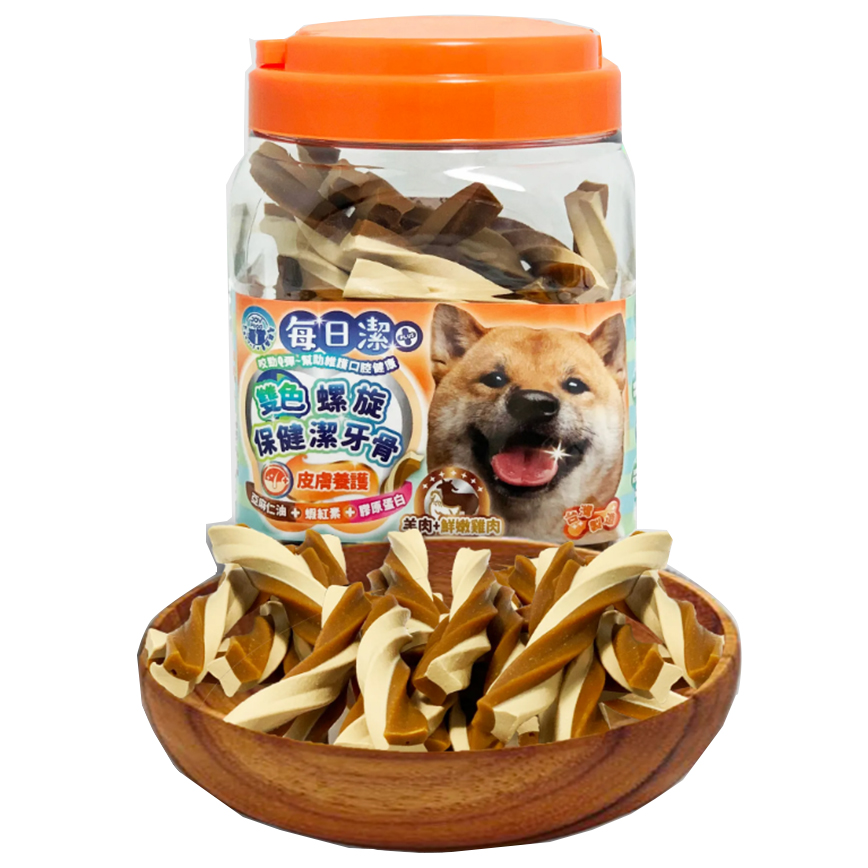 每日潔 雙色螺旋保健潔牙骨 桶裝 皮膚養護 羊肉+雞肉 300g (7164) 