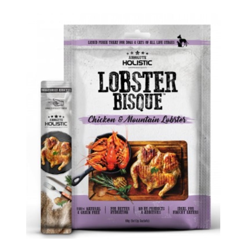 Absolute Holistic 貓狗小食 無穀物濃湯肉泥 雞肉+龍蝦 5支裝 60g (AH-4051)