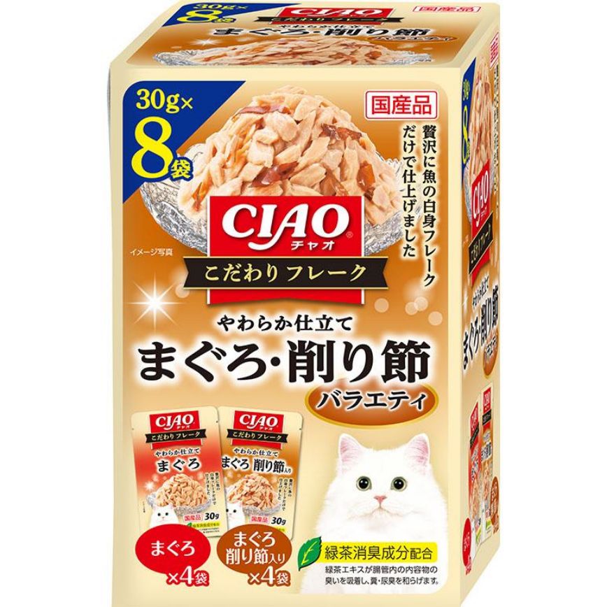 CIAO 貓零食 こだわり 金槍魚+鰹魚薄片(紅啡) 30g×8袋 (IC-511) 圖 1