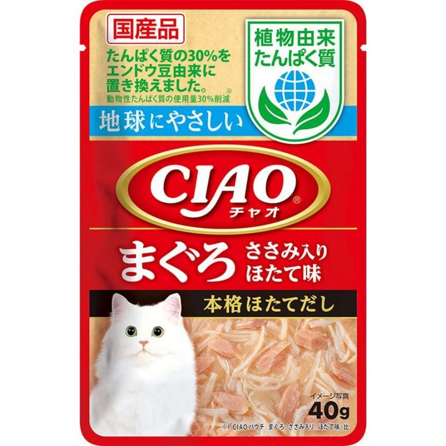 CIAO 貓濕糧 日本 INABA 植物蛋白 金槍魚片雞柳扇貝味 40g (IC-224) 圖 1