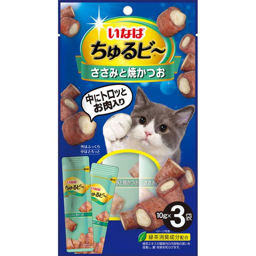 CIAO 貓零食 軟心粒粒零食 雞柳和烤鰹魚味 10g×3袋 (QSC-267) 圖 1