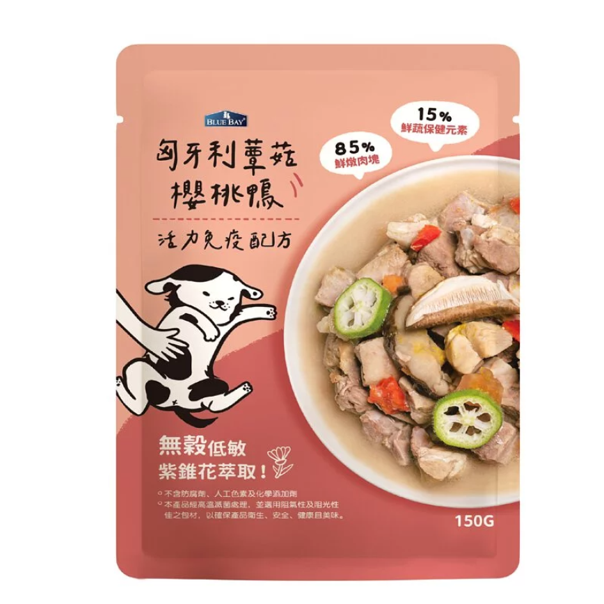BLUE BAY 狗狗鮮食餐包 純肉 JUMBO系列 匈牙利蕈菇櫻桃鴨 150g (CF003-1)