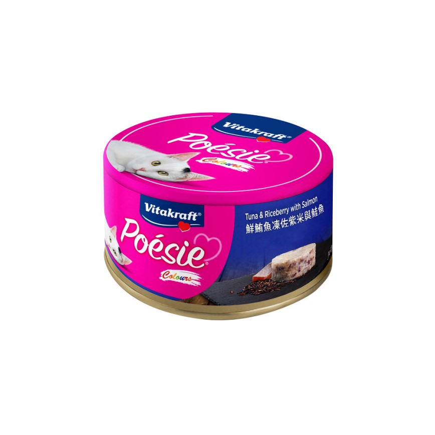 Vitakraft 貓罐頭 肉醬系列 嫩鮪魚凍佐紫米+鮭魚 80g (VK51293)