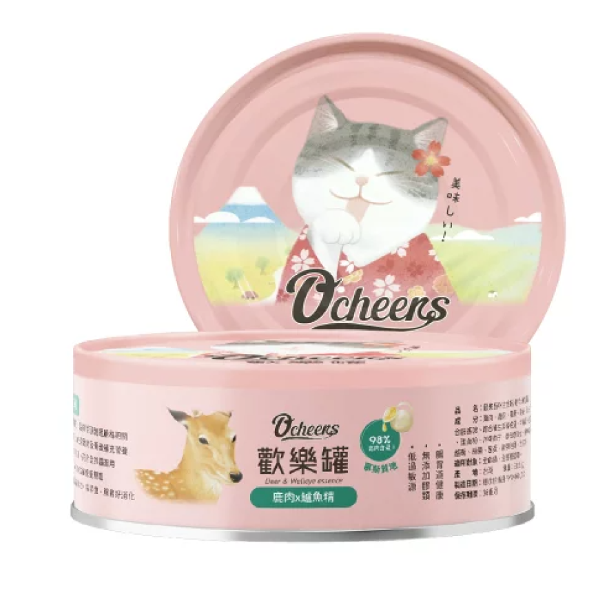 O'cheers 歡樂城市 營養滴精無膠主食貓罐頭 鹿肉 x 鱸魚精(慕斯) 80g (OCH0002)