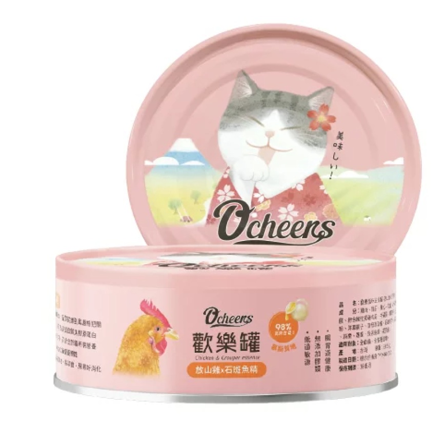 O'cheers 歡樂城市 營養滴精無膠主食貓罐頭 放養雞 x 石斑魚精 (慕斯) 80g (OCH0003)