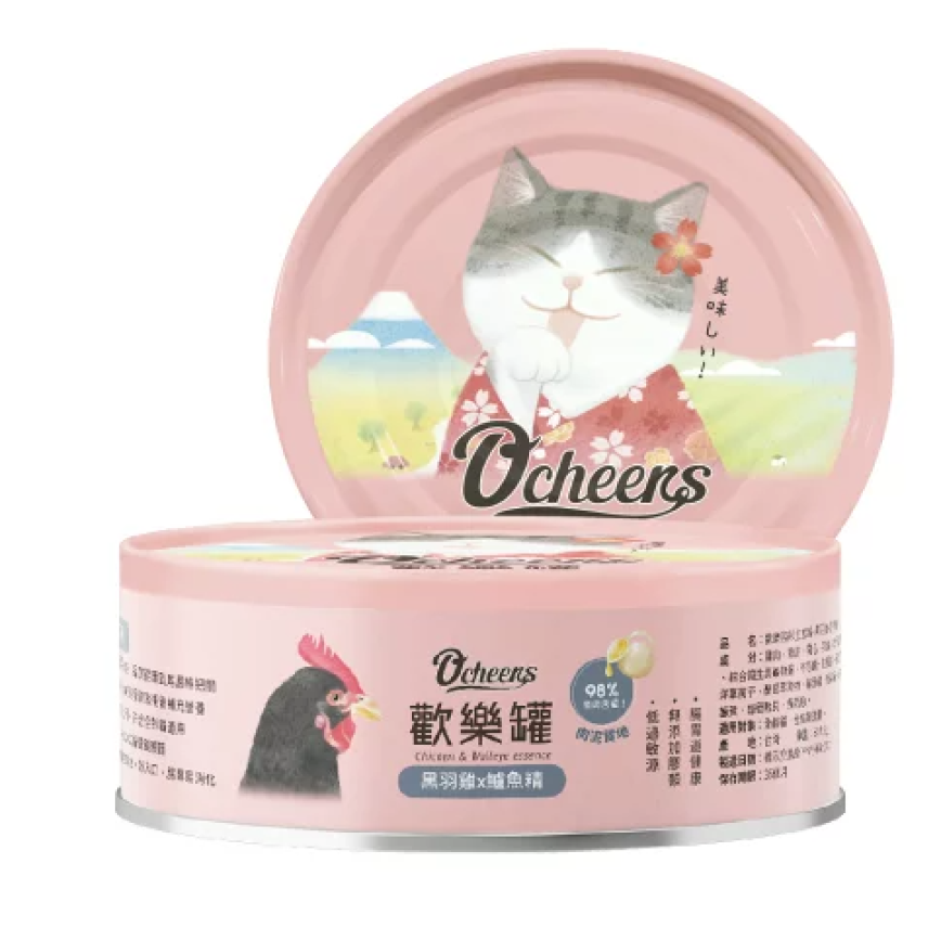 O'cheers 歡樂城市 營養滴精無膠主食貓罐頭 黑羽雞 x 鱸魚精 (肉泥) 80g (OCH0004)