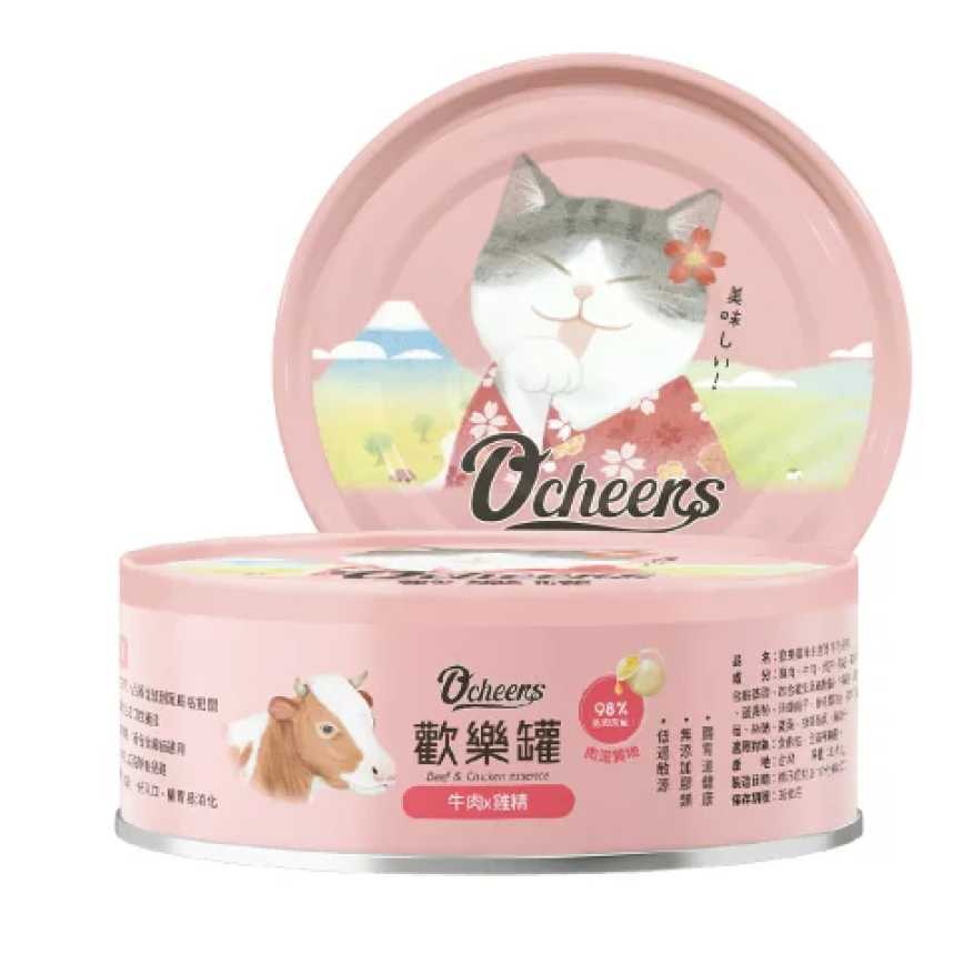 O'cheers 歡樂城市 營養滴精無膠主食貓罐頭 牛肉 x 雞精(肉泥) 80g (OCH0005)