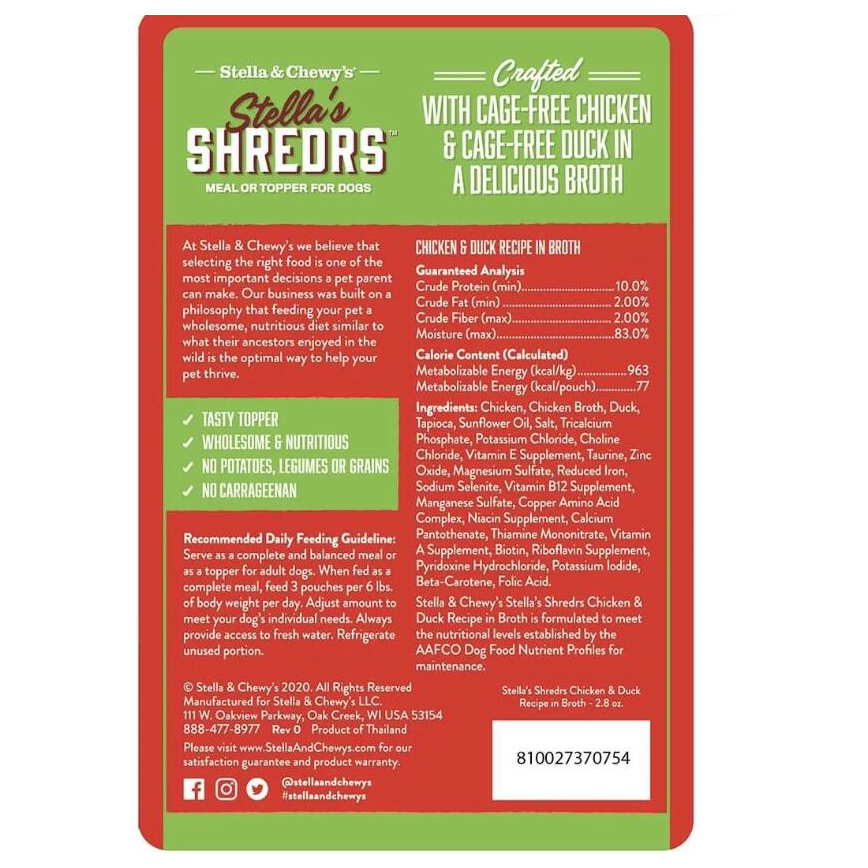 Stella & Chewy's Stella's Shredrs 狗濕糧 肉絲滋味包系列 放養雞+鴨配方 80g 2.8oz (SSCDB) 圖 2