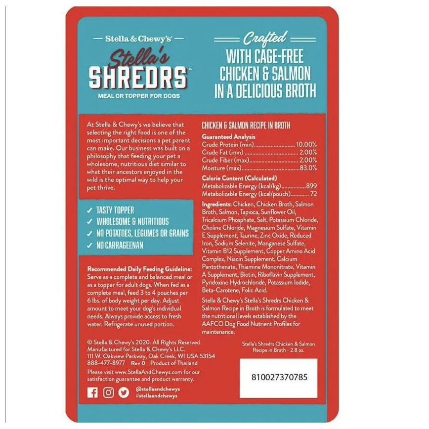 Stella & Chewy's Stella's Shredrs 狗濕糧 肉絲滋味包系列 放養雞+三文魚配方 80g 2.8oz (SSCSB) 圖 2
