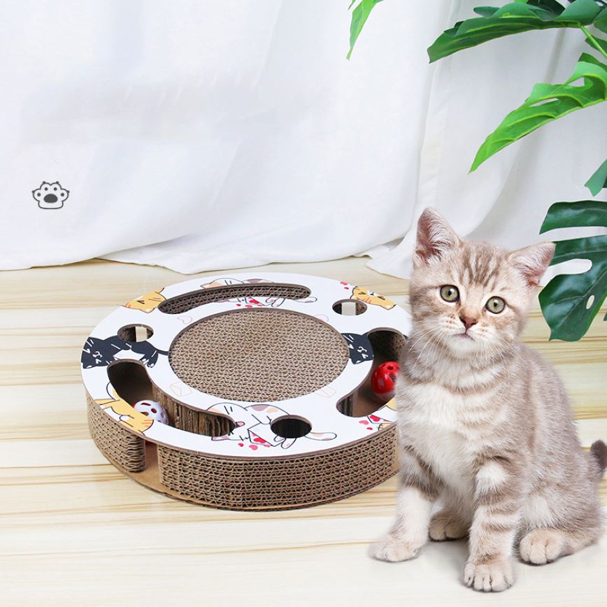HelloDOG 玩具嚴選 磨爪器逗貓玩具 掏球型瓦楞紙貓抓板
