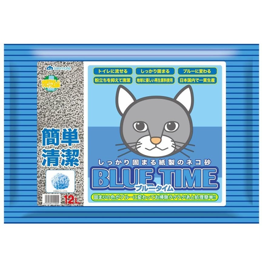 日本SANMATE Blue Time 抗菌易溶 紙貓砂 12L
