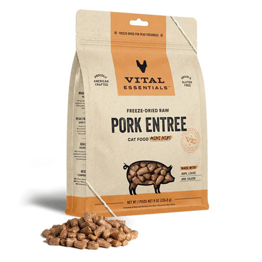 VITAL ESSENTIALS 貓糧 凍乾脫水生肉糧 迷你肉粒 豬肉 8oz (690060)