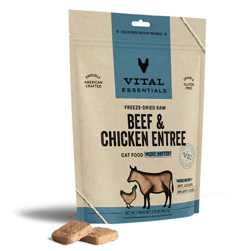 VITAL ESSENTIALS 貓糧 凍乾脫水生肉糧 迷你肉餅 牛肉+雞肉 3.75oz (691005)