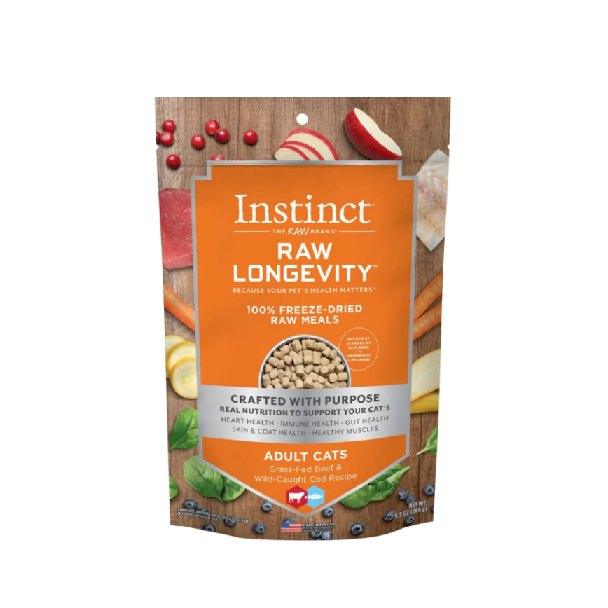 Instinct 貓糧 本能 貓糧 無穀物凍乾成貓生肉主食糧 牛肉+鱈魚 9.5oz (621539)