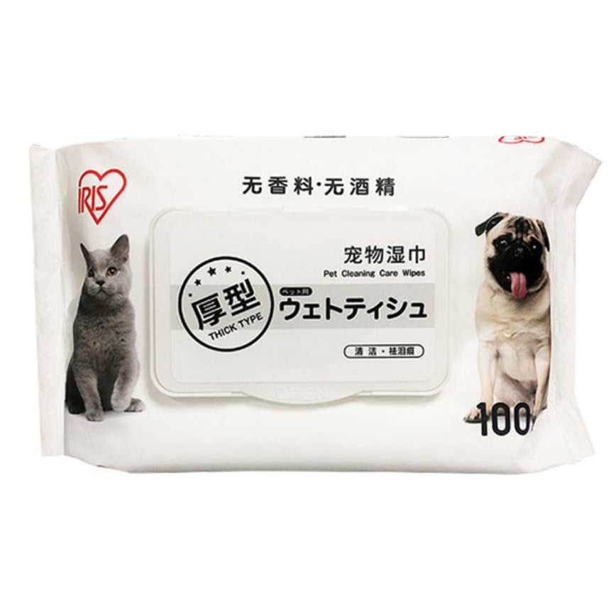 IRIS 貓狗寵物濕紙巾 日常護理 除蟎除耳垢去淚痕 100片 (白色)