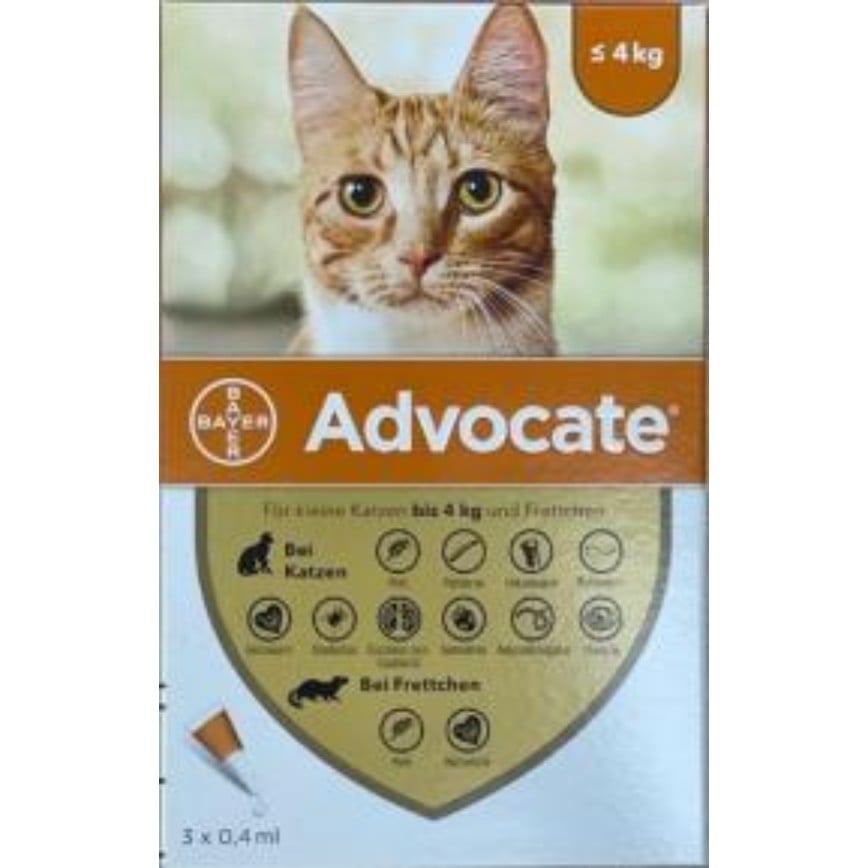 Elanco (Bayer) 貓用 Advocate 心疥爽貓用滴劑 4kg以下 1盒3支 (BAOC40)