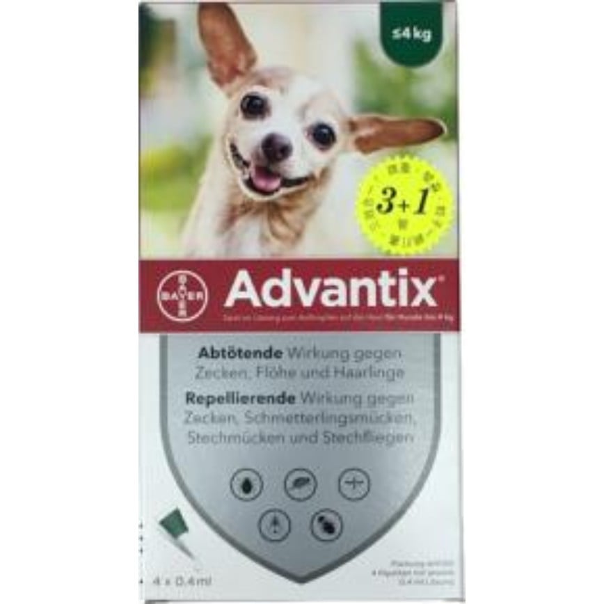 Elanco (Bayer) 犬用 Advantix 益百分滴劑 4kg以下 1盒4支 (BAX40)