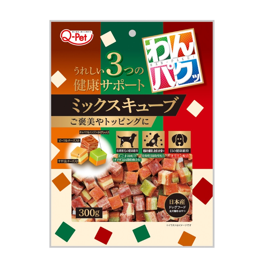 日本Q-Pet 狗小食 WanPaku 雞肉+芝士/牛肉+奶/椰菜+菜粒 300g (KQ2105) 圖 1