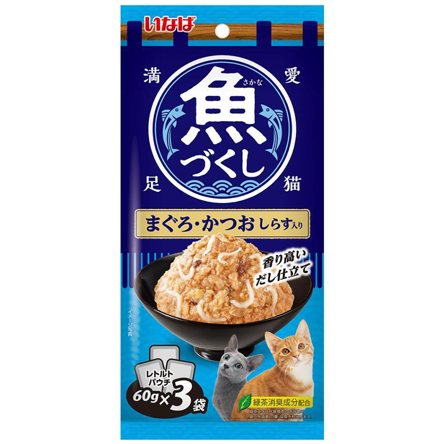 CIAO 袋裝貓濕糧 日本 INABA 魚盛 吞拿魚+鰹魚+白飯魚 60g×3袋 (TCR-172) 圖 1
