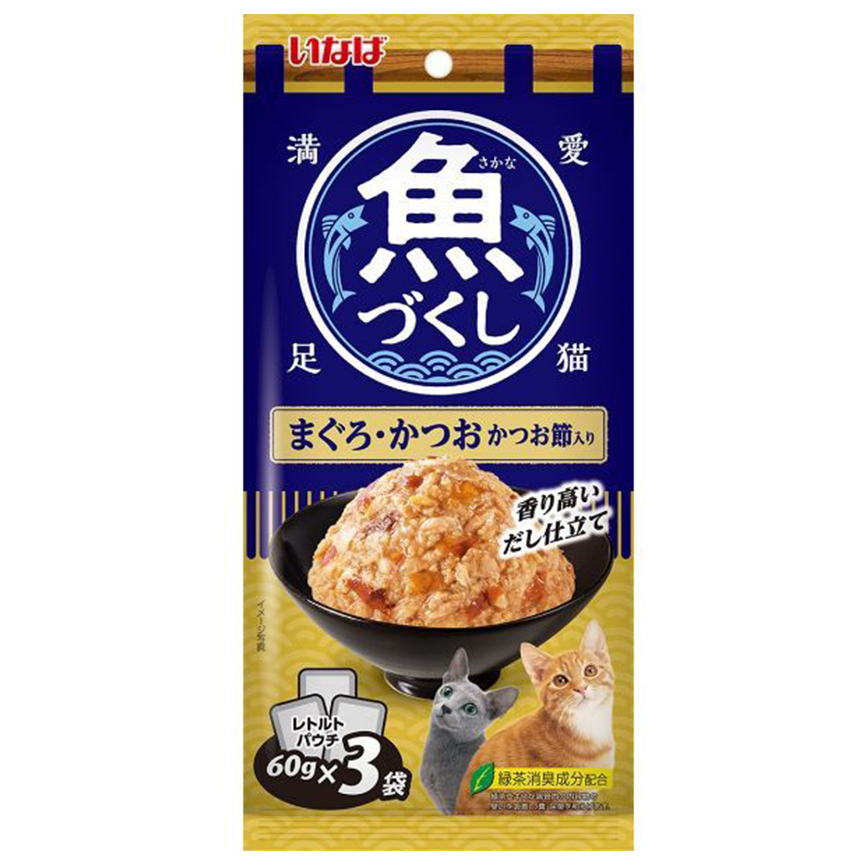 CIAO 袋裝貓濕糧 日本 INABA 魚盛 吞拿魚+鰹魚+木魚 60g×3袋 (TCR-174) 圖 1