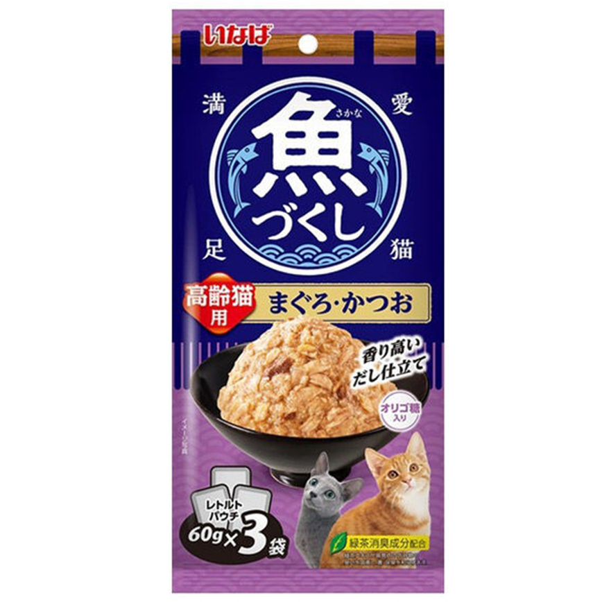 CIAO 袋裝貓濕糧 日本 INABA 魚盛 高齡貓 吞拿魚+鰹魚 60g×3袋 (TCR-177) 圖 1