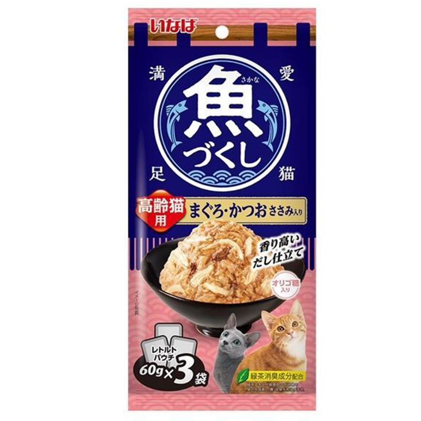 CIAO 袋裝貓濕糧 日本 INABA 魚盛 高齡貓 吞拿魚+鰹魚+雞肉 60g×3袋 (TCR-178) 圖 1