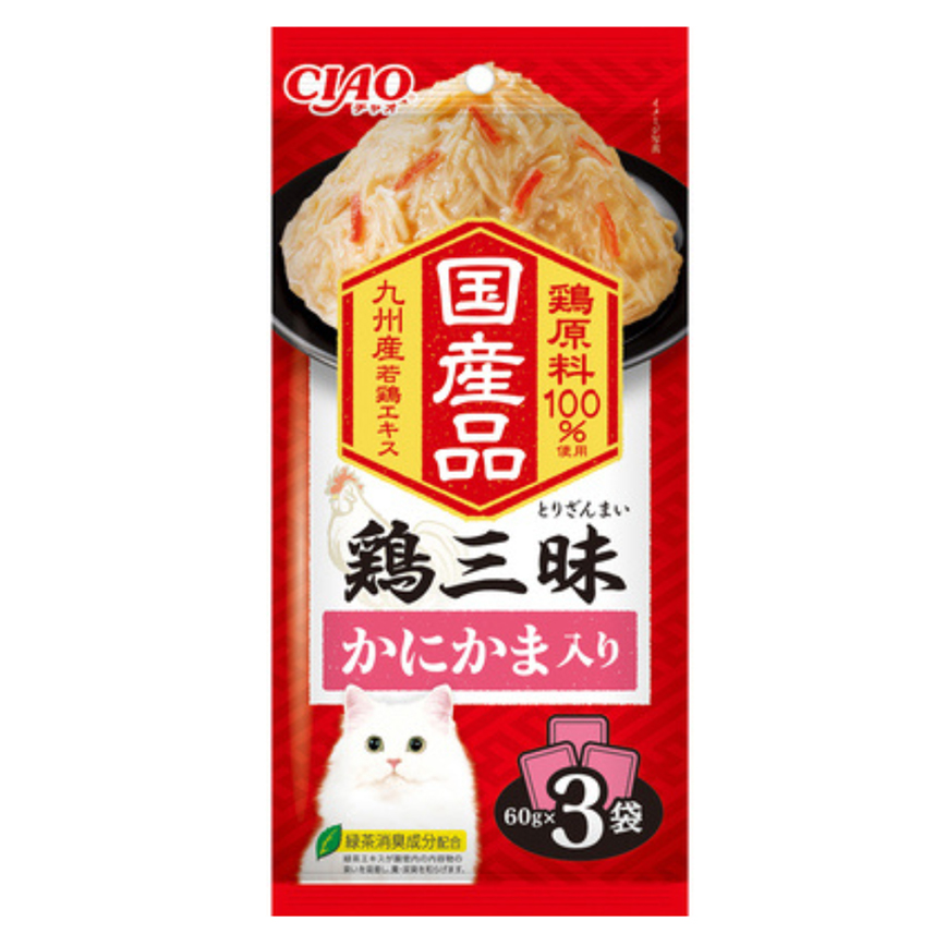 CIAO 貓濕糧 日本 INABA 雞三味 蟹肉棒 60g×3袋 (IC-534) 圖 1