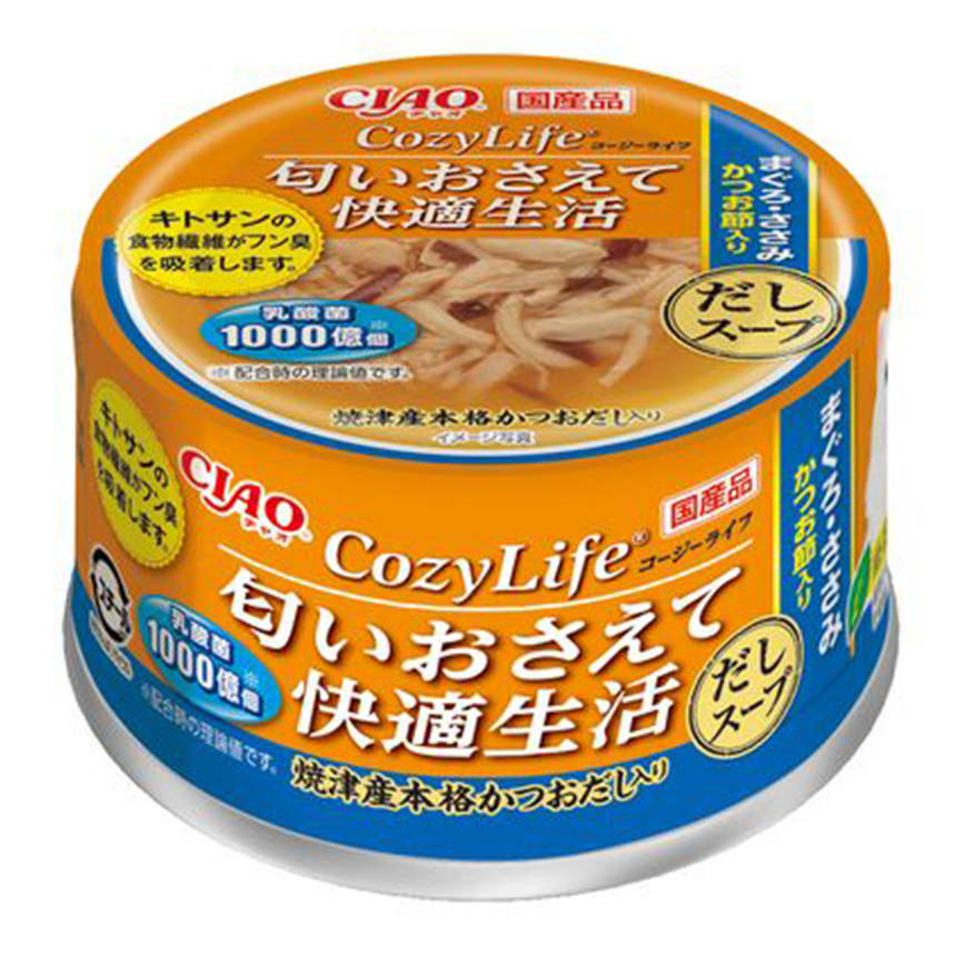 CIAO 貓罐頭 CozyLife 湯湯 吞拿魚+雞肉+木魚 75g (A-218) 圖 1
