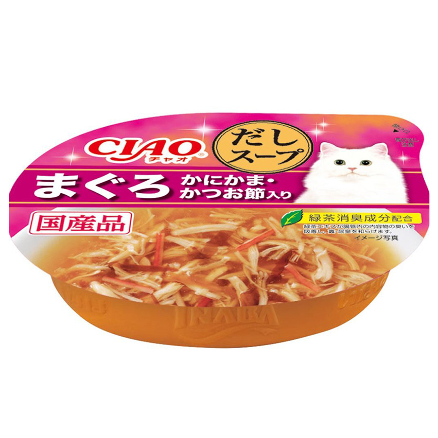 CIAO 日本貓濕糧 原汁湯杯 吞拿魚+蟹柳+木魚片 60g (NC-51) 圖 1
