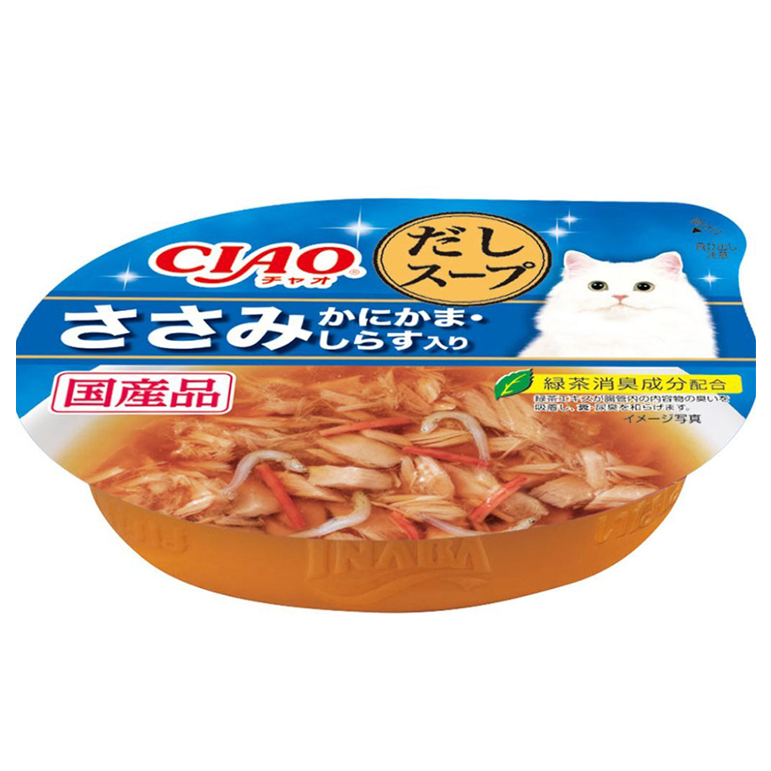 CIAO 日本貓濕糧 原汁湯杯 雞肉+蟹柳+白飯魚 60g (NC-54) 圖 1