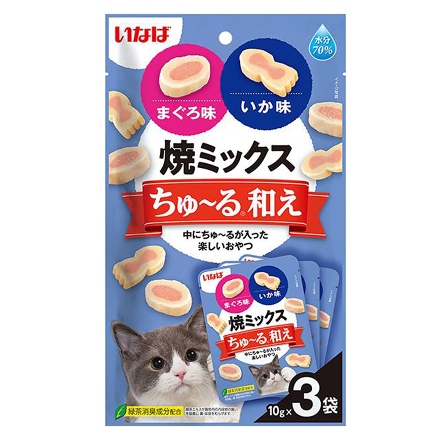 CIAO 貓零食 日本INABA 小魚燒+超奴 吞拿魚+ 魷魚 10g×3 (TSC-181) 圖 1