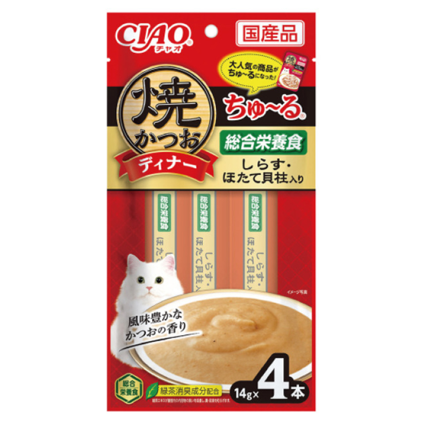 CIAO 貓零食 燒鰹魚晚餐超奴 白飯魚+帶子 14g×4 (SC-513) 圖 1