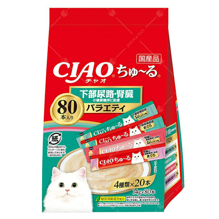 CIAO 貓零食 超奴PARTY MIX 奢下部尿路 腎臟健康維持 14g×80 (SC-455)