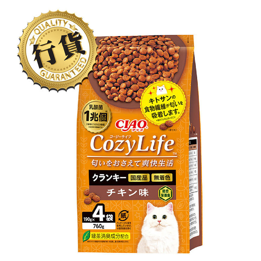 CIAO 爽快生活乳酸菌+甲殼素貓糧 雞肉味 190g×4 (P-333) 圖 1